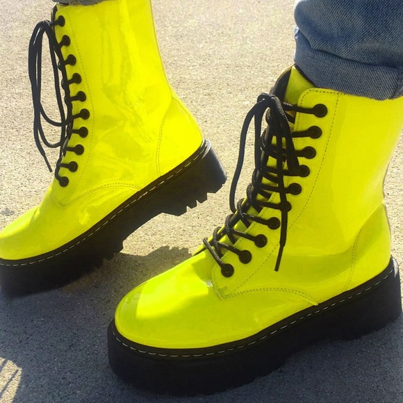 Wild Diva Shoes - NEW🔥Neon Lace Up Platform Heel Combat Ankle Boots